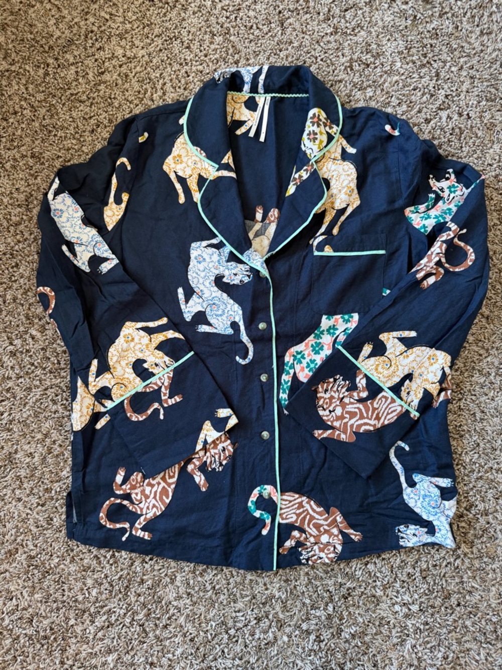 Anthologie Black Tiger Print Button-Up Pajama Top Blue Size M